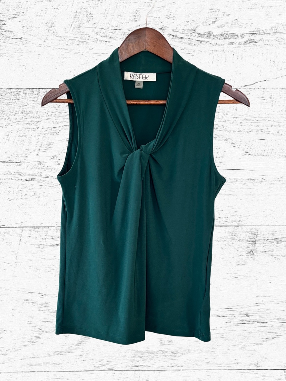 Kasper Sleeveless Tie-Neck Shell in Teal Green